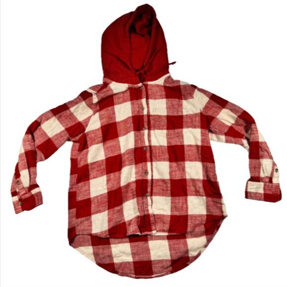 Time & Tru Red and White Hooded Flannel